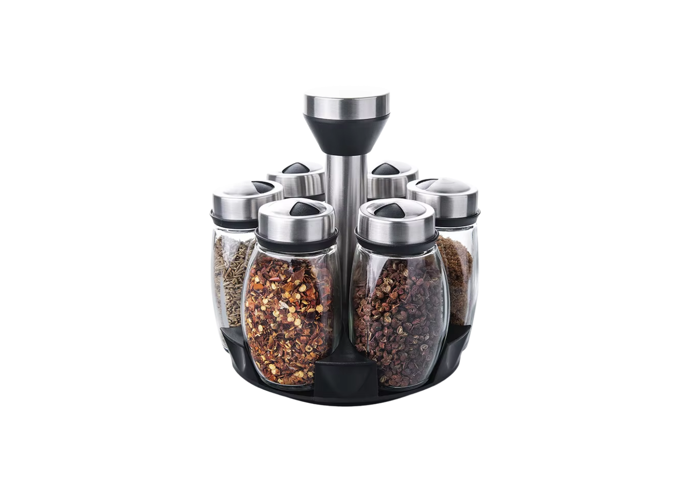 Bộ 6 lọ gia vị chân xoay – Lọ thủy tinh cao cấp, nắp đậy chắc chắn, dễ sử dụng.